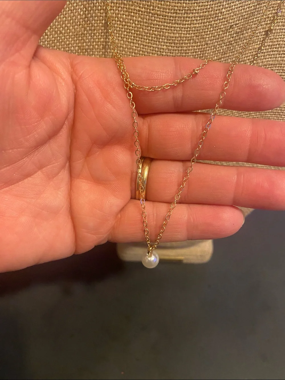 Gold-Tone Layered Necklace with Pearl Pendant - Women's Jewelry
